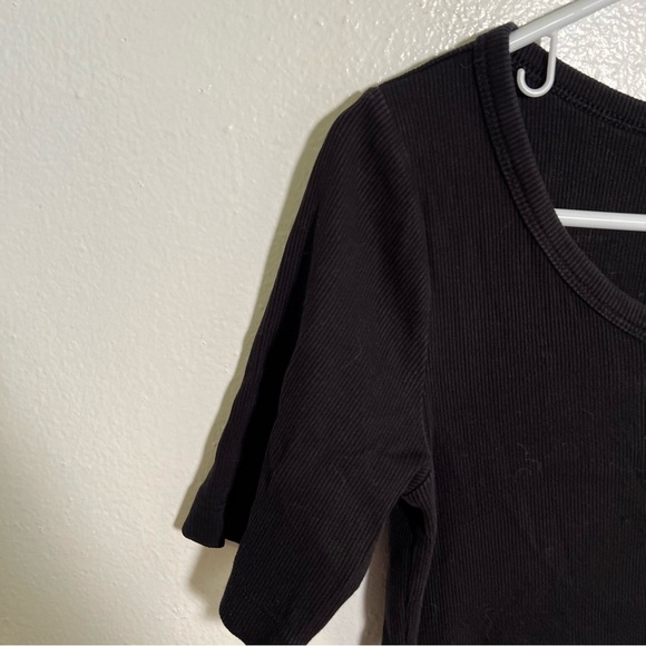 H&M Basics Ribbed Scoop Neck T-Shirt Black M - Picture 6 of 11